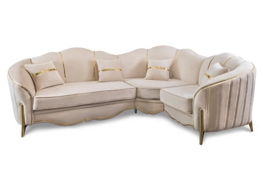 Диван угловой ЛАРА (2+У+1) бежевый/золото